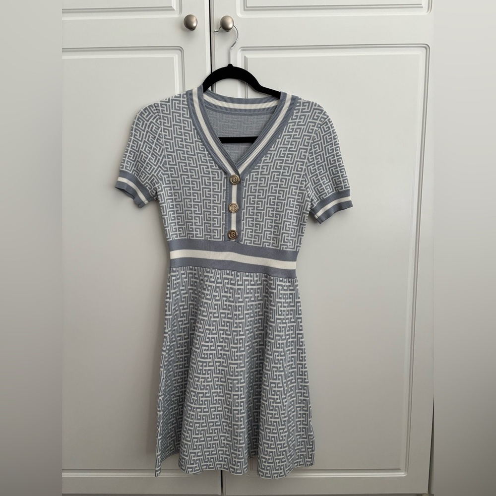 Elegant Blue Patterned Dress